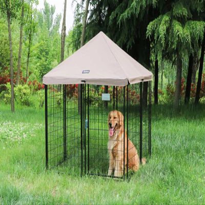 Portable Dog Run with Roof and Sun Shade, Approx. 140 x 140 x 152 cm