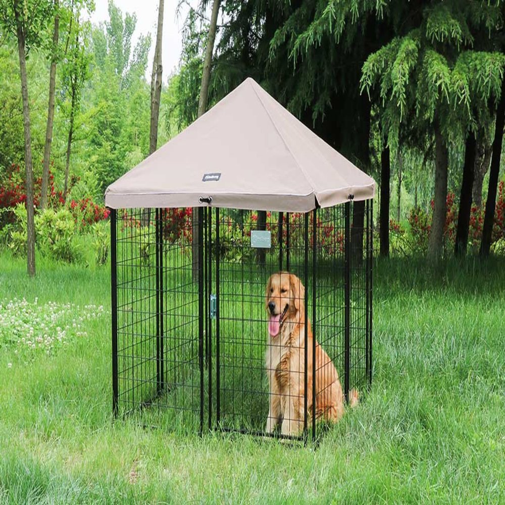 Portable Dog Run with Roof and Sun Shade, Approx. 140 x 140 x 152 cm