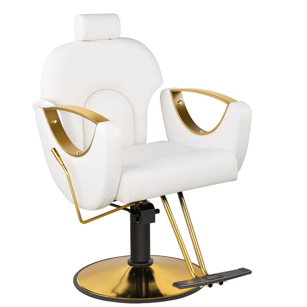 Adjustable Barber Chair for Hair Salon, 360° Swivel Reclining Chair, White