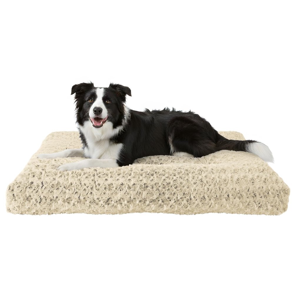 Homaxy Large Dog Bed, Plush Ergonomic Washable Mat, Beige, 89 x 59 x 8 cm