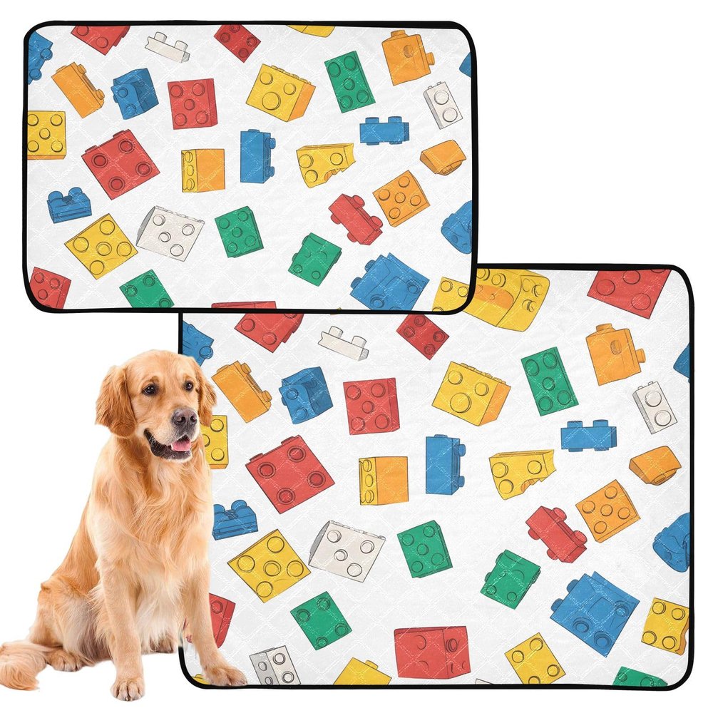 Washable, Non-Slip Cat Blanket for Indoor Use, 50.8 x 61 cm, Colorful Building-Block Pattern, 3-Pack