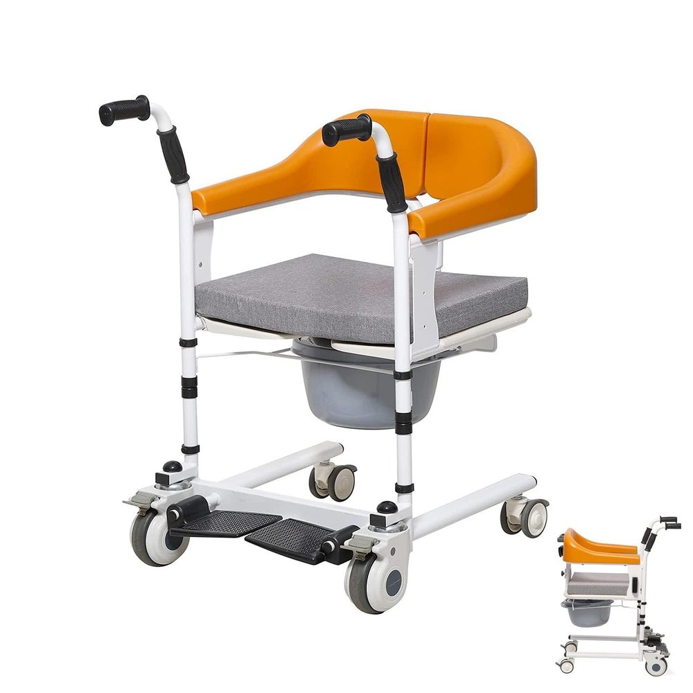 3-in-1 Commode Chair with Adjustable Height, Removable Bucket, Padded Seat and Wheels