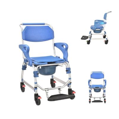 3-in-1 Commode Chair with Adjustable Height, Removable Bucket, Padded Seat and Wheels