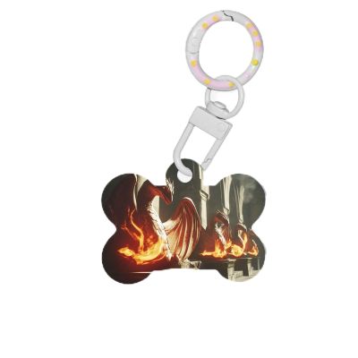 Pet Go ID Tags Fantasy Art Fire Dragon Personalized Dog and Cat Tags, Bone-Shaped Acrylic, White, Size M