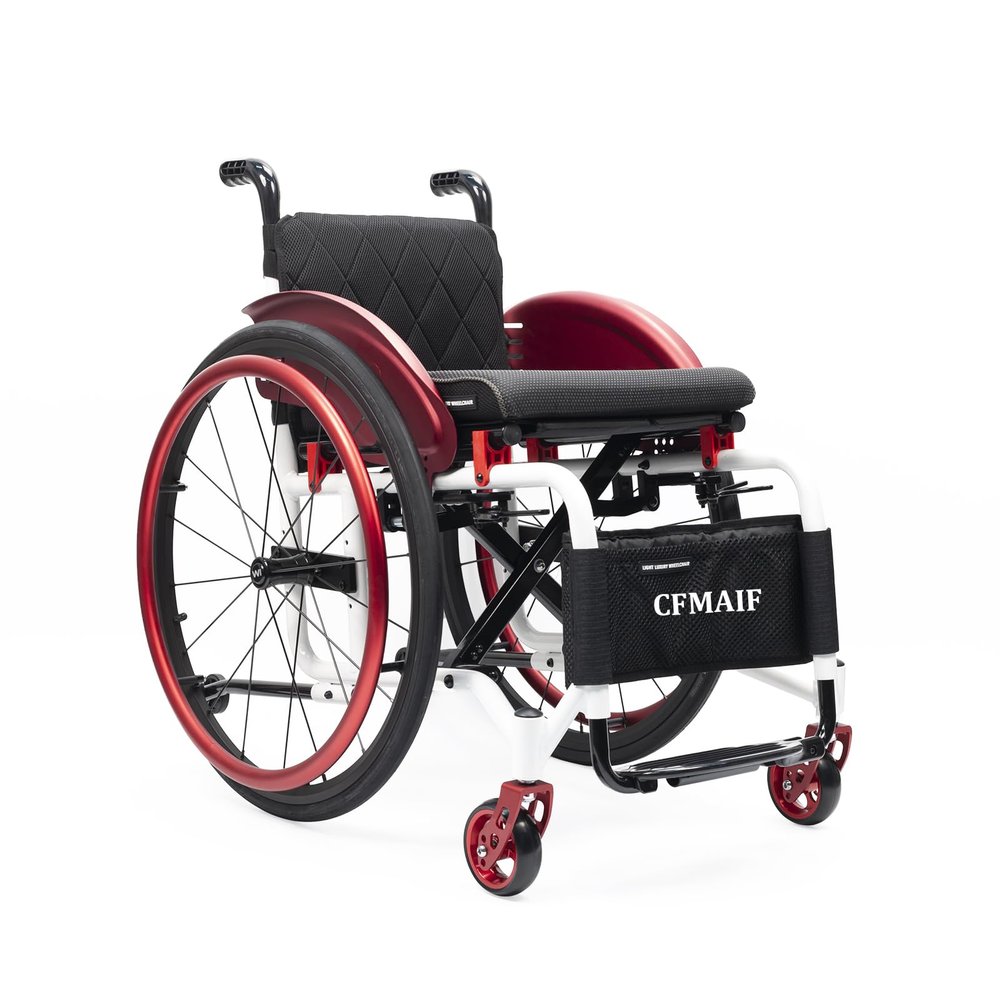 CFMAIF Folding Lightweight Aluminum Wheelchair, Self-Propelled, 38 cm/14.9 in Seat, Red