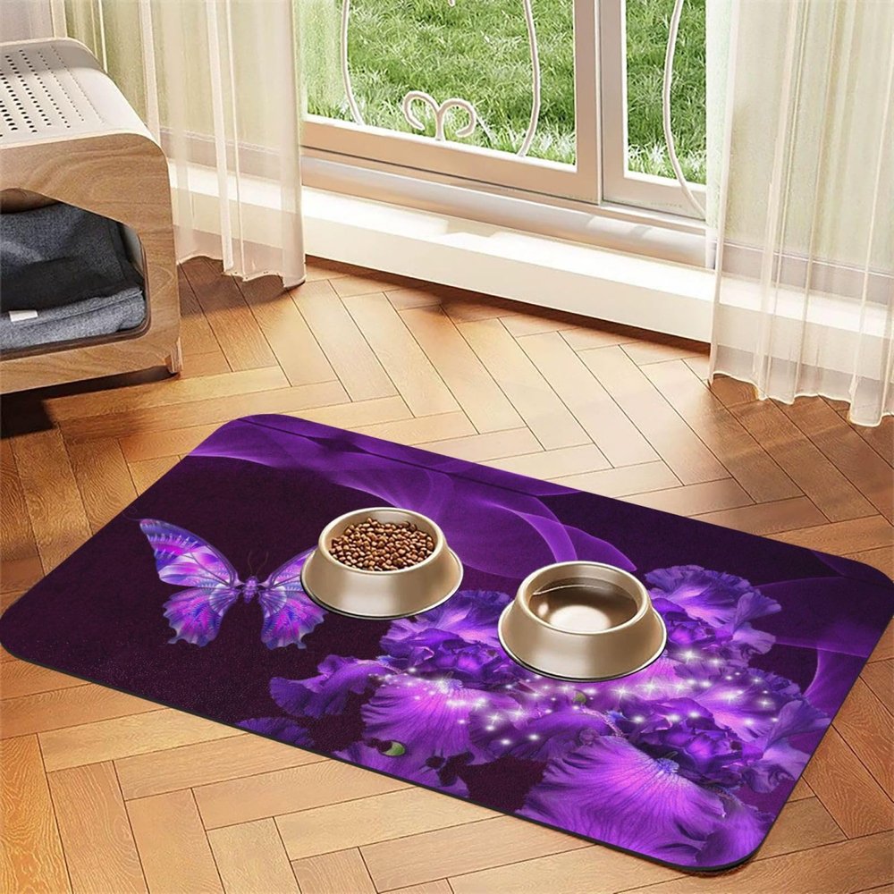 Purple Butterfly Printed Feeding Mats for Dogs and Cats