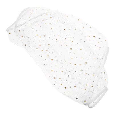 Abaodam Bird Cage Cover, Universal Adjustable Mesh for Parrot Cages, Elastic Protective Skirt, Stars and Moon, White