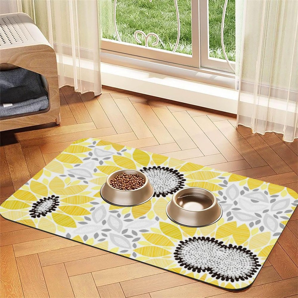 Abstract Sunflower-Printed Non-Slip Feeding Mat for Dogs and Cats