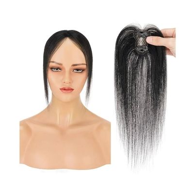 Clip-In Bangs with Middle Part, 100% Human Hair Topper, Jet Black