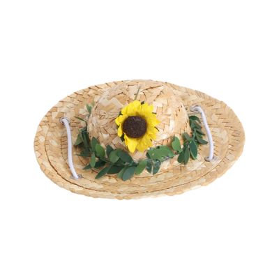 UPKOCH Pet Straw Hat with Sunflower Decor