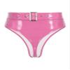 Women's Wet-Look Open-Crotch High-Cut Thong Bikini Brief, Pink, DD/XXL view 3