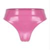 Women's Wet-Look Open-Crotch High-Cut Thong Bikini Brief, Pink, DD/XXL view 4
