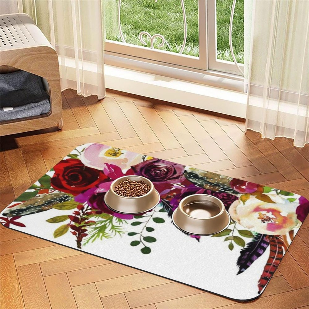 Wildflower Rose-Printed Feeding Mats for Dogs and Cats