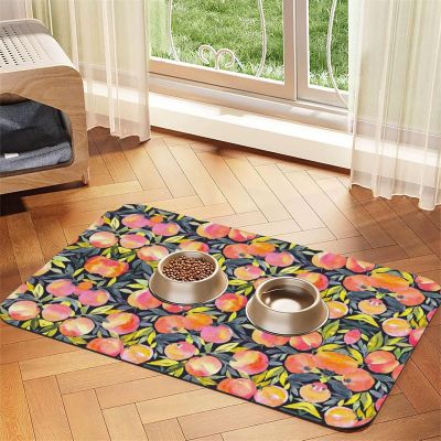 Colorful Peach-Printed Feeding Mats, Non-Slip and Flavor-Neutral for Dogs and Cats