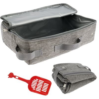 Portable Cat Litter Box with Zipper Lid, 30 × 30 × 11 cm, Oxford Fabric, Style 2