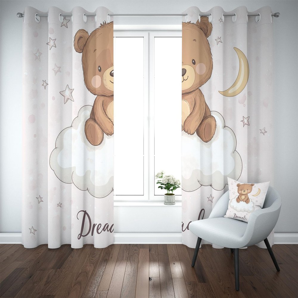 Kioldoq Cartoon Animal Blackout Curtains, 2-Piece Set, Clouds and Moon, 183 x 117 cm