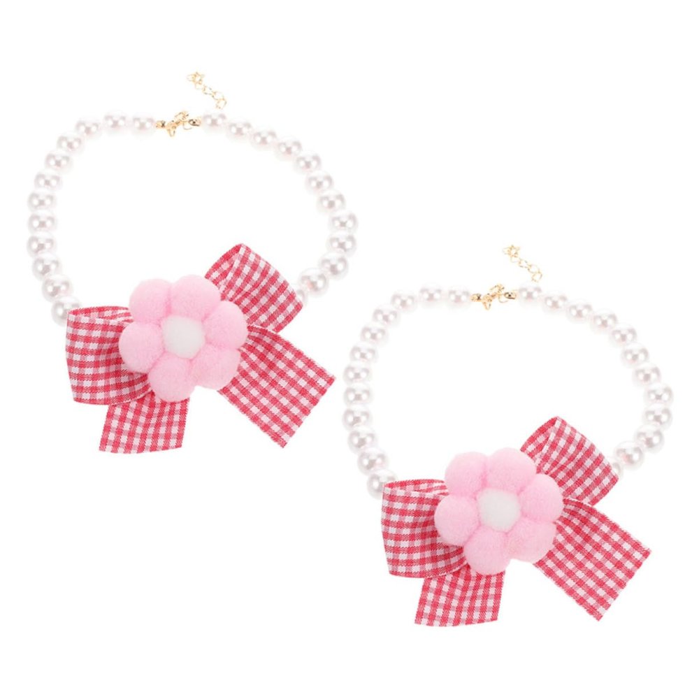 ibasenice 2-Piece Adjustable Cat Collars with Flower, Bow, and Faux Pearls