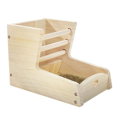 Wooden Dual-Compartment Hay Feeder for Rabbits