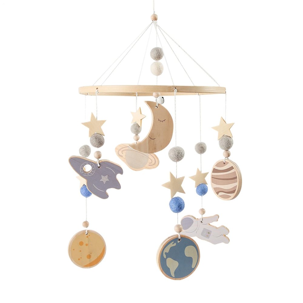 Baby Crib Mobile with 360-Degree Rotating Space-Themed Toys