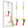 AURIVEE Cat Toy 2-Pack, Hanging Feather Toy for Frame, Squeaky Mouse with Feather Tail view 1