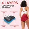 Period Underwear for Women, Heavy Flow, Cotton, Leakproof, High-Waisted Incontinence Briefs, 4-Pack, Black, Blue Floral, Red Floral, Yellow, M view 4