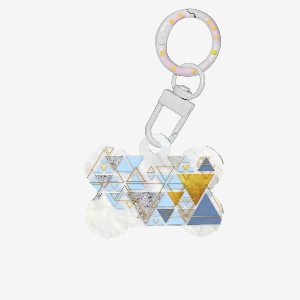 Bone-Shaped Abstract Geometric Acrylic Pet ID Tag with Ring
