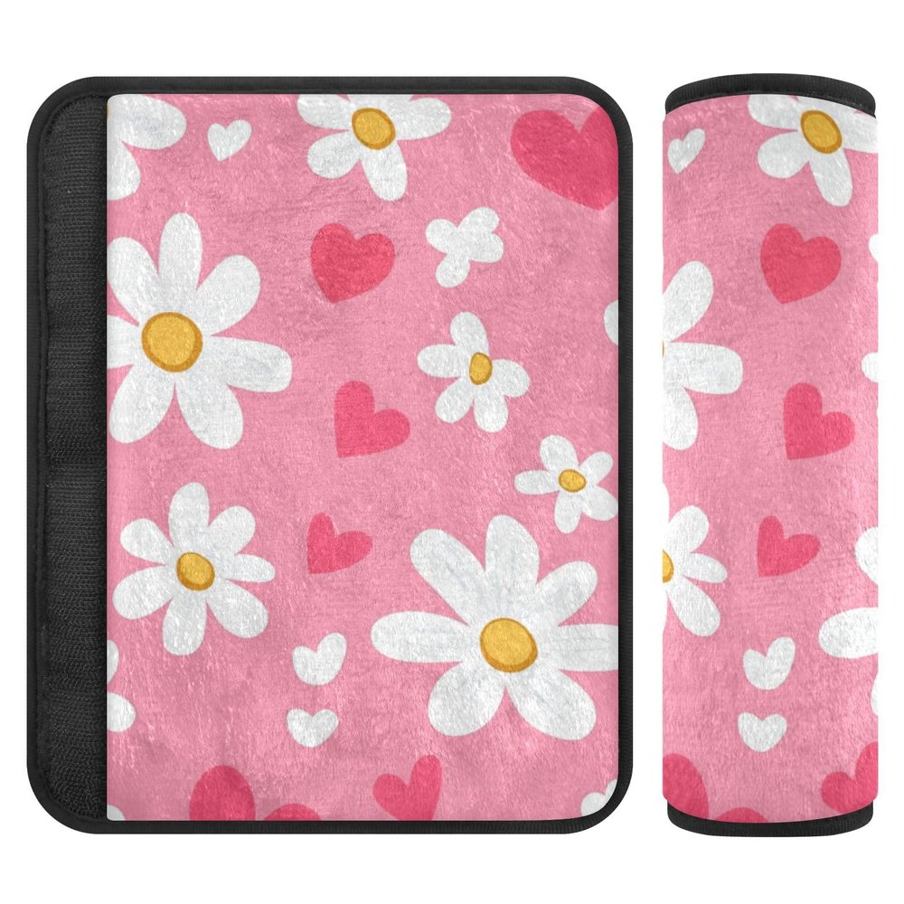 Sweet Daisy Valentine Cartoon Heart 2-Pack Seat Belt Pads