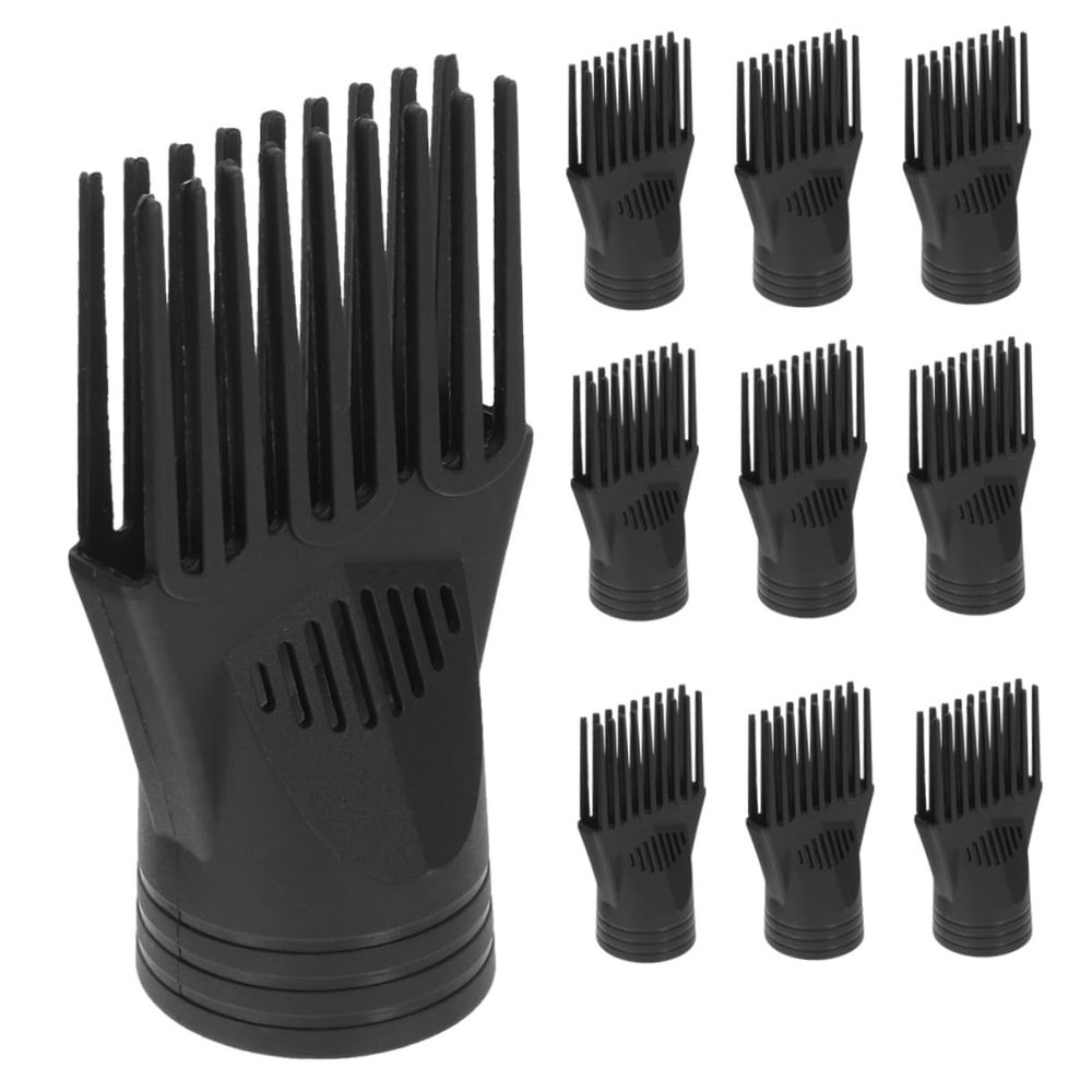 Healeved Black Plastic Hair Dryer Attachment, 10-Piece Comb Set for Curling, Easy to Use at Home or in Salons