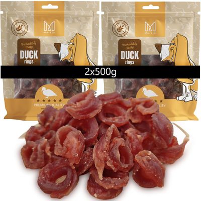 MERSJO Duck Rings Dog Treats, 95% Duck Meat, Grain-Free, 2 x 500 g