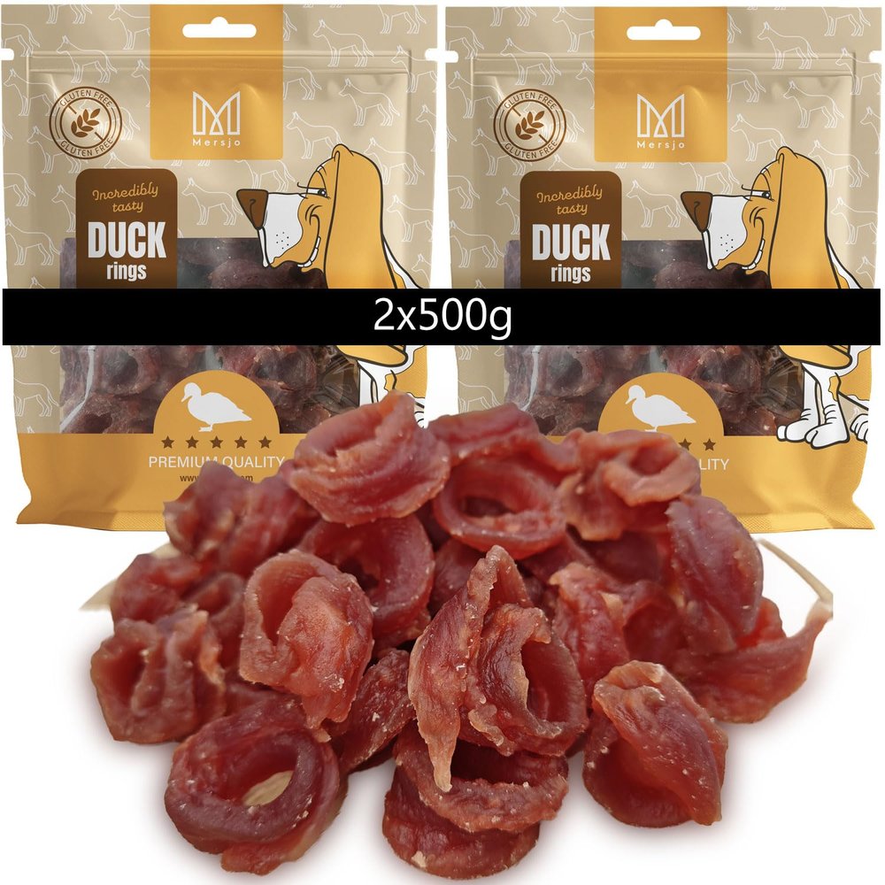 MERSJO Duck Rings Dog Treats, 95% Duck Meat, Grain-Free, 2 x 500 g