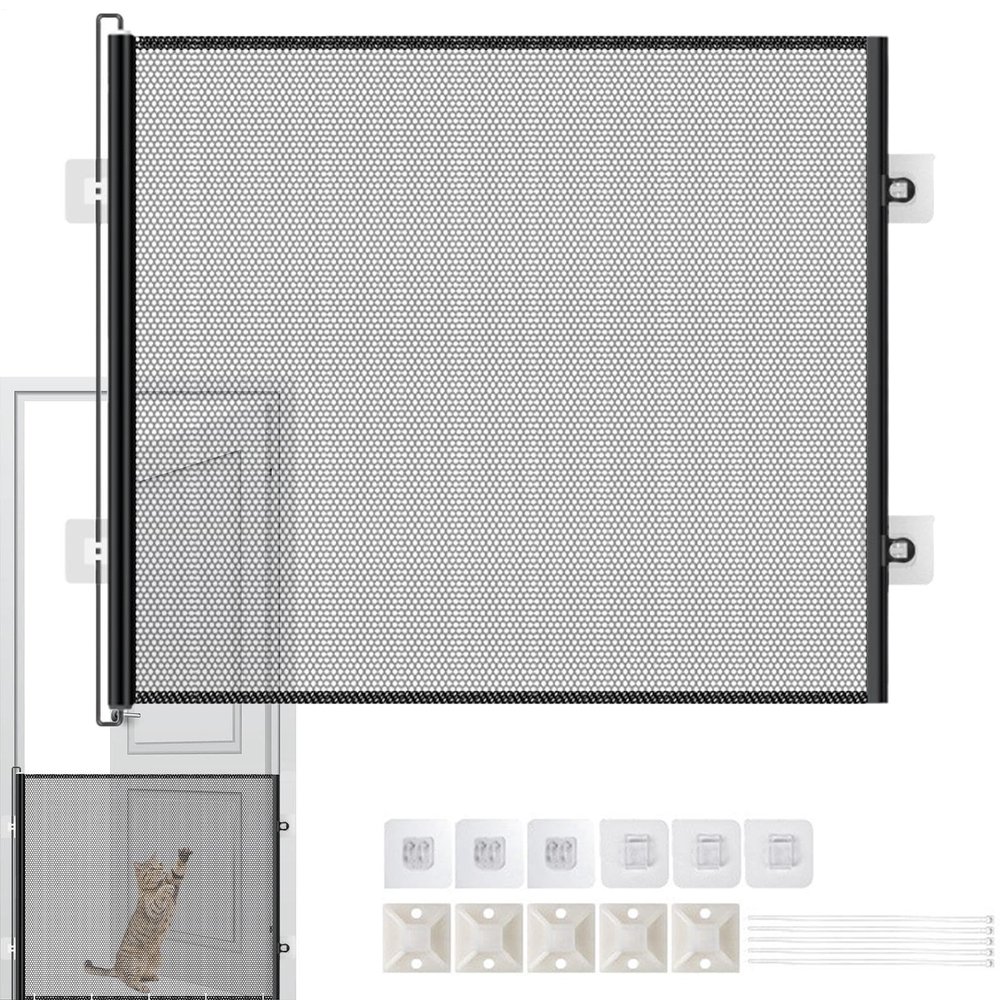 Retractable Dog & Cat Gate, 76 cm High, No-Drill Pet Safety Gate for Terrace, Balcony, Stairs, Hallway, Garden & Bathroom