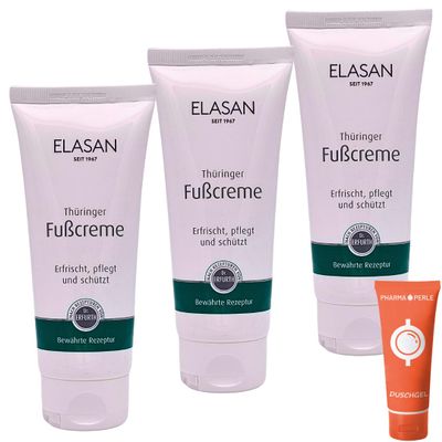 ELASAN Thuringian Foot Cream, 3 x 100 ml | with Urea, Mountain Pine, Rosemary & Coconut Oils | Moisturizing | Suitable for Diabetes | for Dry Skin & Calluses | SAR Set + Pharma Perle Giveaway
