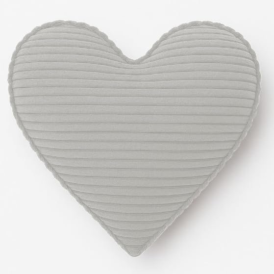 chilly pilley Decorative Corduroy Pillow, Heart, Light Gray