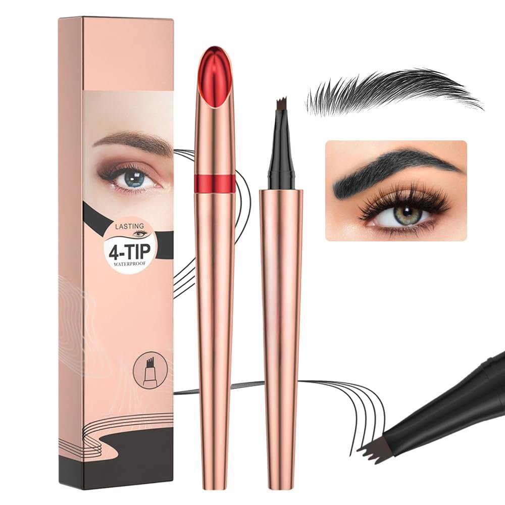 3D Microblading Waterproof Eyebrow Pen with 4-Prong Tip, Black