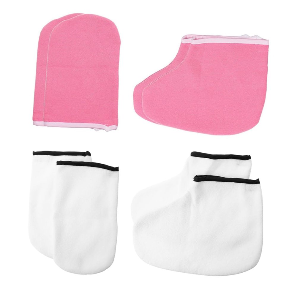 VICASKY 4 Pairs Exfoliating Moisturizing Hand and Foot Mask Gloves, White/Pink