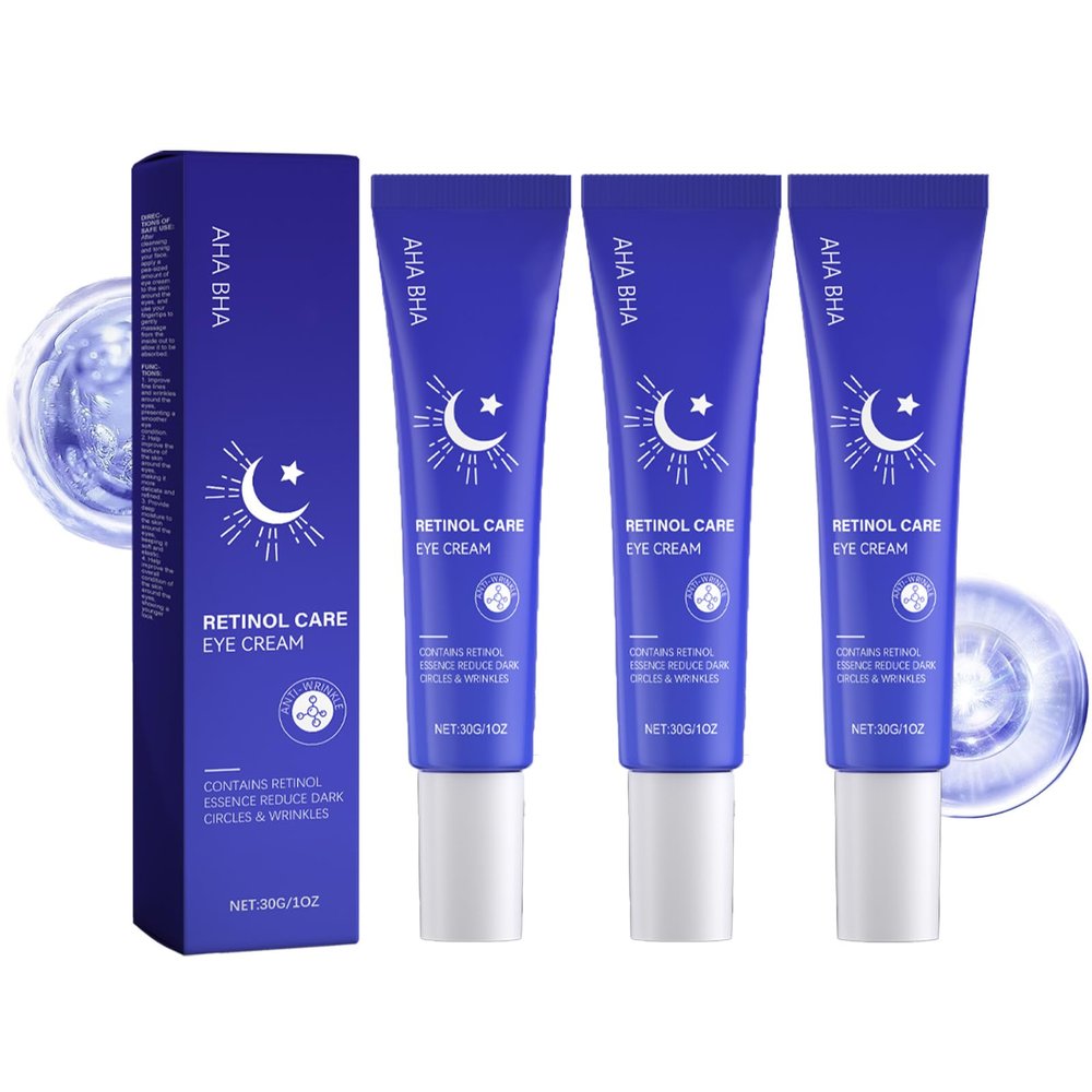 Retinol Eye Cream for Dark Circles and Wrinkles, Moisturizing Under-Eye Treatment to Reduce Puffiness, Eye Bags, and Fine Lines, Anti-Aging Eye Cream (3-Pack)