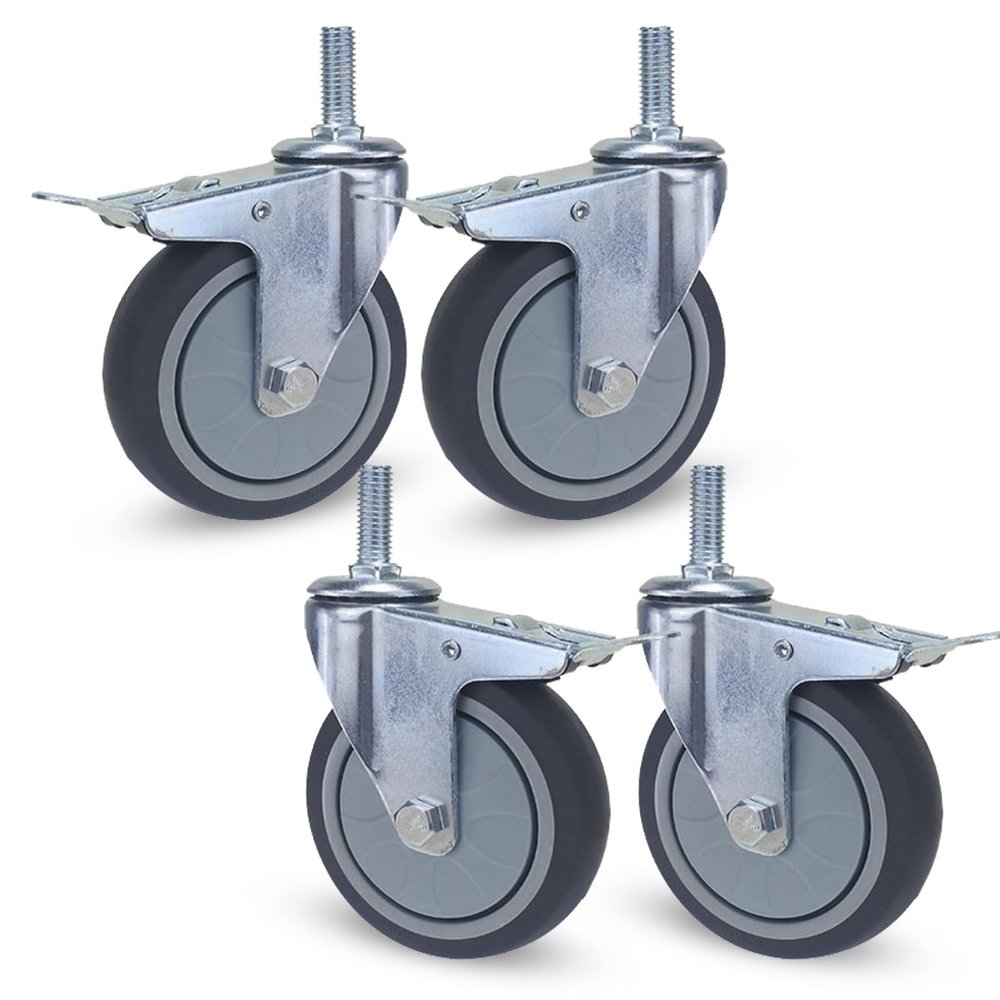75/100 mm Swivel Casters with M12 Threaded Stems, TPR Wheels and Brakes