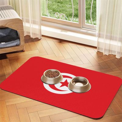 WZYCWB 40 x 60 cm Tunisian Flag Pet Placemat, Foldable Non-Slip Feeding Mat for Cats and Dogs