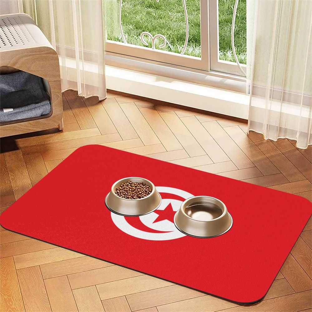 WZYCWB 40 x 60 cm Tunisian Flag Pet Placemat, Foldable Non-Slip Feeding Mat for Cats and Dogs