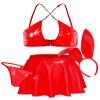 Ausing Women's Faux Leather Bunny Lingerie Set with Chain Bra, Thong and Headband view 1