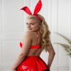 Ausing Women's Faux Leather Bunny Lingerie Set with Chain Bra, Thong and Headband view 2