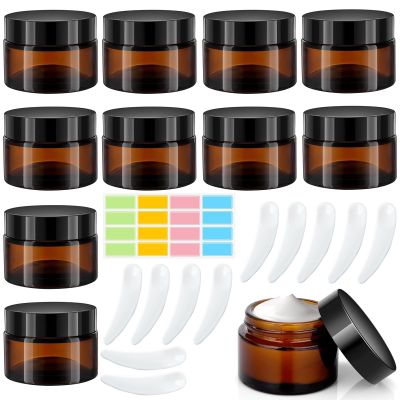 CafullCon 30 mL Refillable Cream Jars, 11-Pack Amber Glass Containers