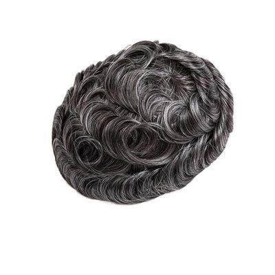 0.08 mm Thin Skin Toupee for Men, Human Hair System, No Glue Required, Light Gray, 7 x 10 in