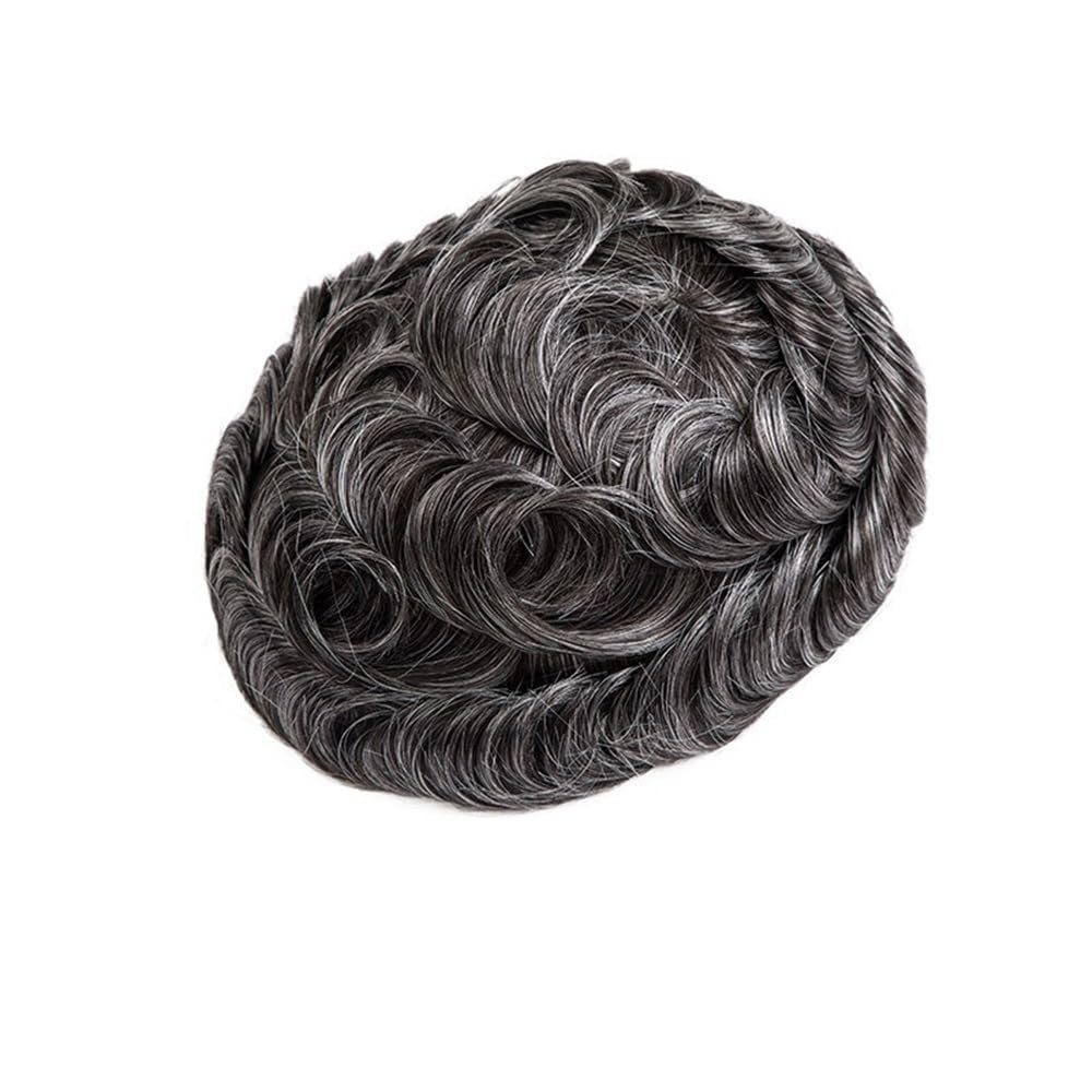 0.08 mm Thin Skin Toupee for Men, Human Hair System, No Glue Required, Light Gray, 7 x 10 in