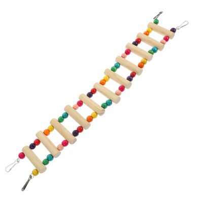 WOONEKY Natural Wood Bird Climbing Ladder Toy with Hanging Bridge and Climbing Swing for Budgies and Parrots
