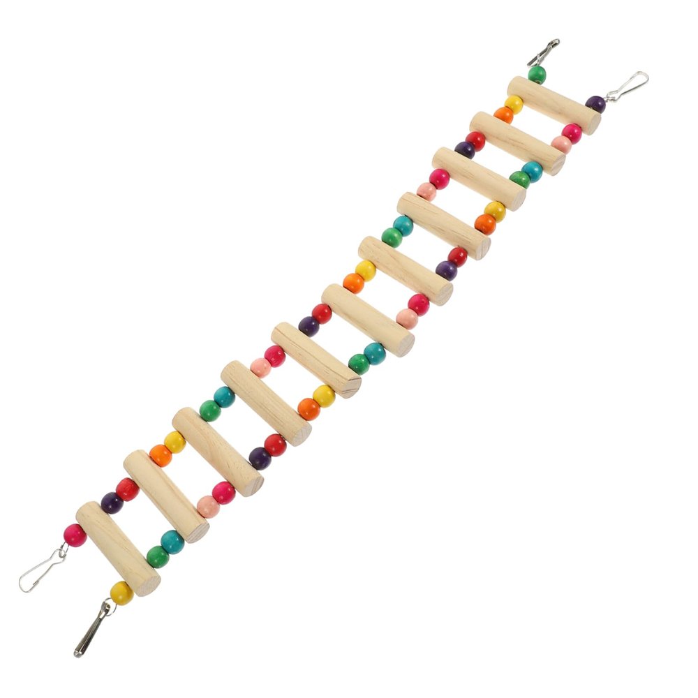WOONEKY Natural Wood Bird Climbing Ladder Toy with Hanging Bridge and Climbing Swing for Budgies and Parrots
