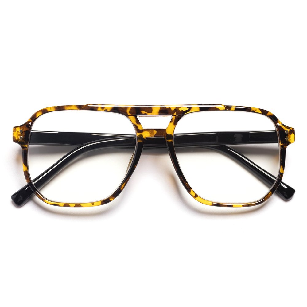 PEYEOISD Large Pilot Retro Reading Glasses for Women and Men, Extra-Large Square Blue-Light-Blocking Readers with Spring Hinges