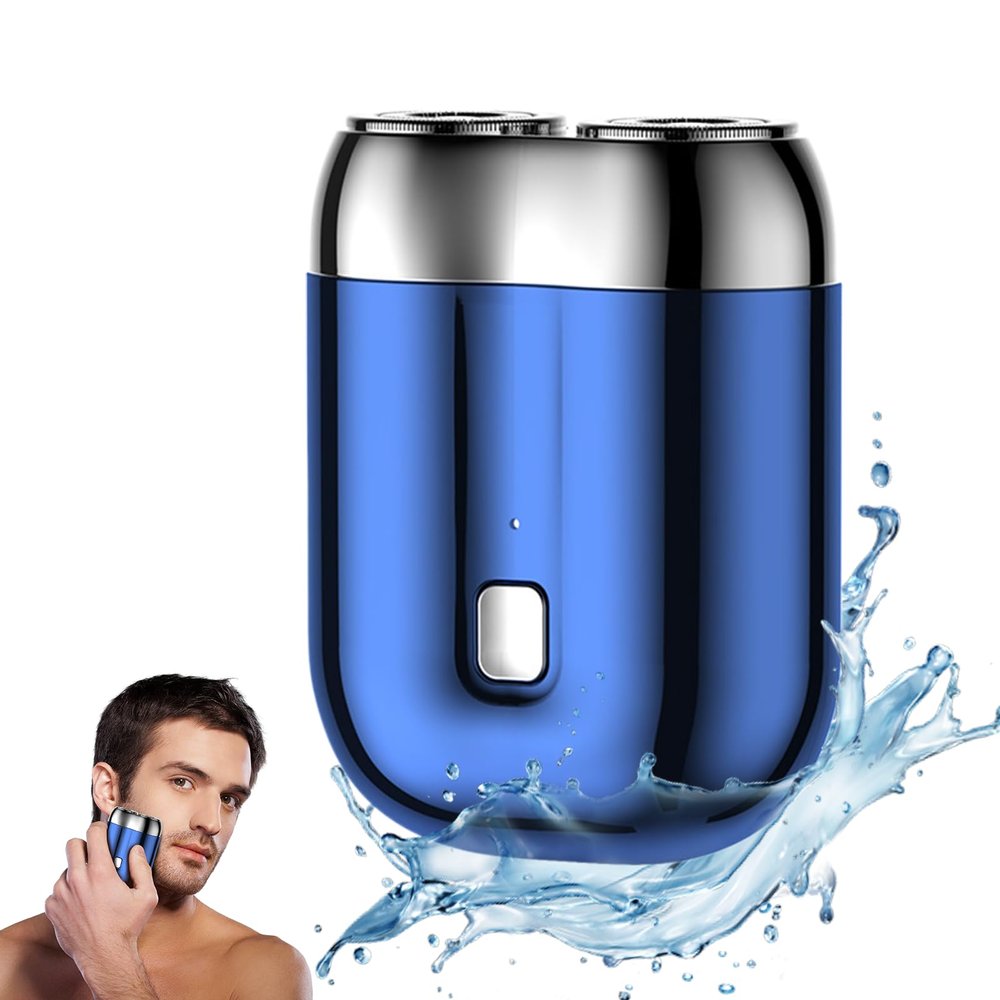 Portable Mini Electric Shaver for Men, IPX7 Waterproof, 2-Speed, Blue