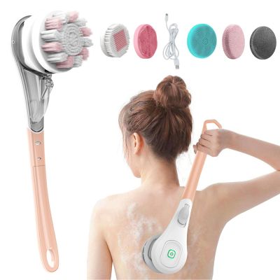 6-in-1 Electric Spin Body Brush with 6 Cleaning Heads, IPX7 Waterproof, 3 Speeds (Pink)