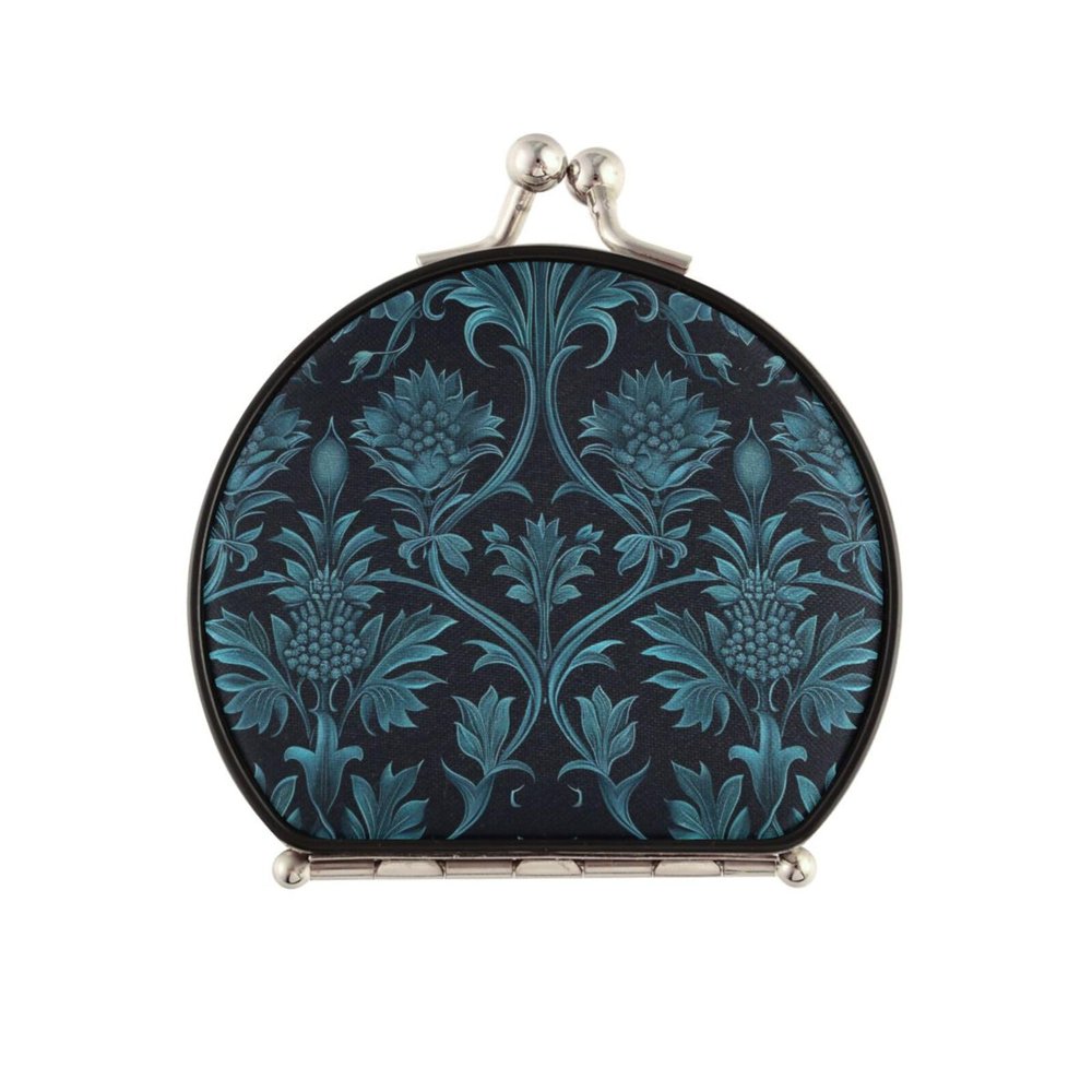 siphylline William Morris Cosmetic Mirror, Double-Sided, 2x Magnification, Travel Makeup Mirror, Turquoise Paisley